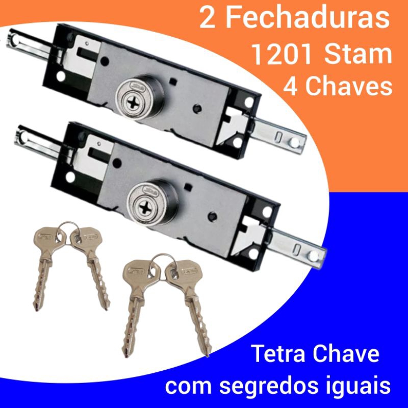 kit c/2 Fechadura 1201 STAM com Segredos Iguais Tetra Chave Porta de Enrolar Porta de Aço Trava Central
