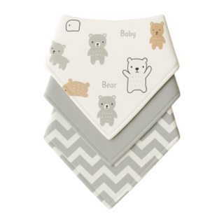 Kit com 3 Babador Bandana Bebê 100% Algodão Unissex Ursinho Cinza alimentação dia a dia em Oferta na Shopee
