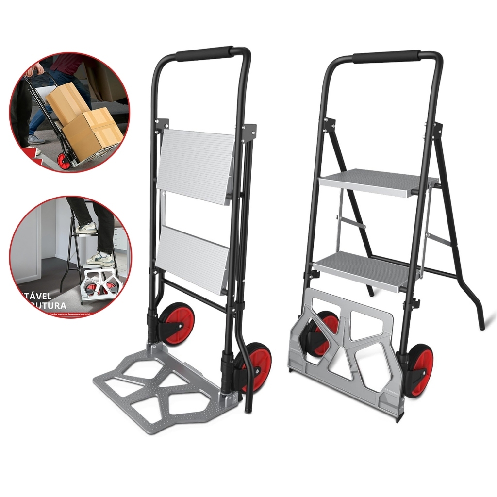 【Itens mais vendidos】Escada Articulada de Alumínio 3 Degraus 1,1 Metros de Altura Multifuncional  Carrinho 100kg Yesop