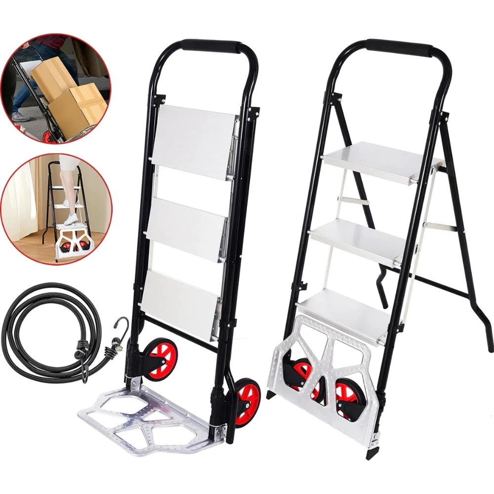 【Itens mais vendidos】Carrinho de Carga Escada De Alumínio Carrinho Multifuncional/Escada Dobrável 250Kg Com Rodas Yesop
