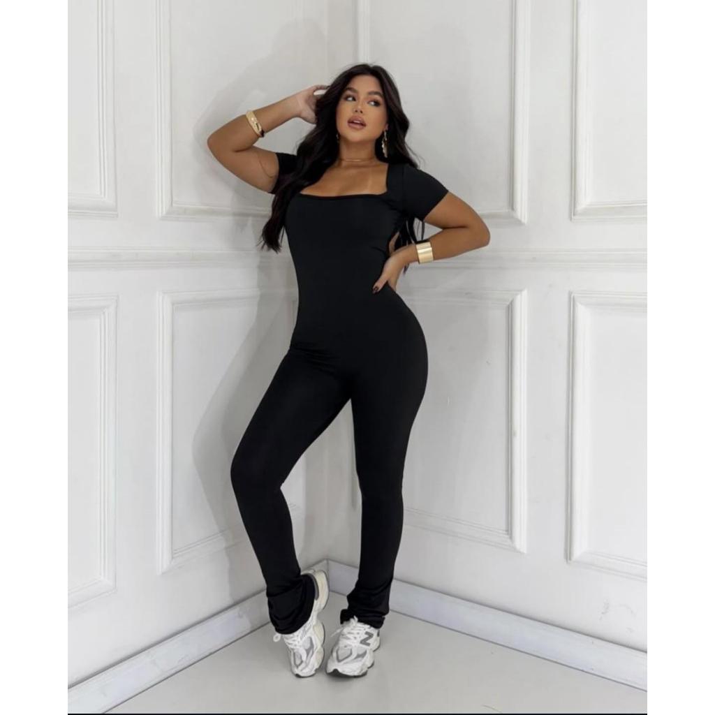 Macacão flare moda feminina costa nua suplex em Oferta na Shopee