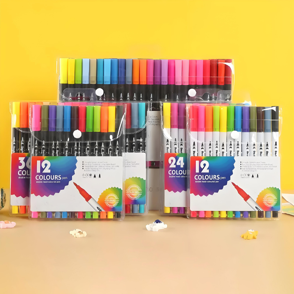 Kit 12/24/36/48 /60/80 Cores Caneta 2 em 1 Brush Lettering e Ponta Fina Dual Pen Canetinha Colorir Desenho em Oferta na Shopee