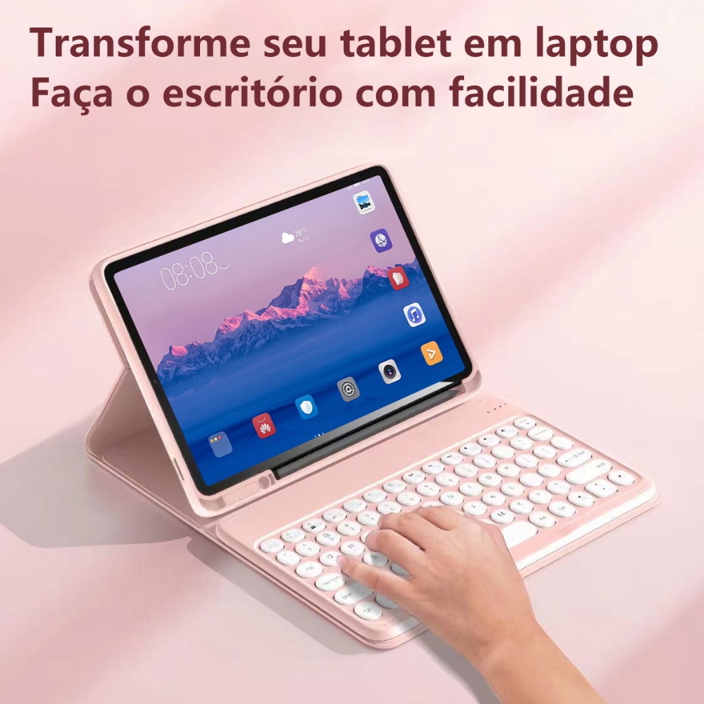 Capa com Teclado Redondo e Mouse iPad 5 6 7 8 9 10 11 Geração, ipad air 1 2 3 4 5, ipad pro 9,7 10,5 11 12,9 inch