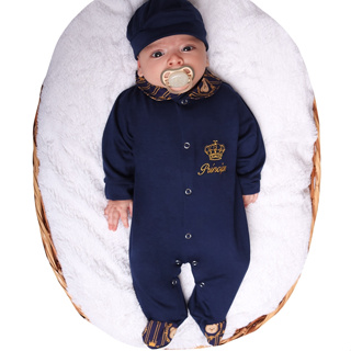 Macacão Bebê Menino Conjunto Manga Longa Com Boné Príncipe 02 Peças em Oferta na Shopee