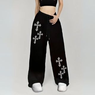 Calça Wide Leg Moletom Cruz Gótica Estilo Alternativo Unissex Tendência em Oferta na Shopee