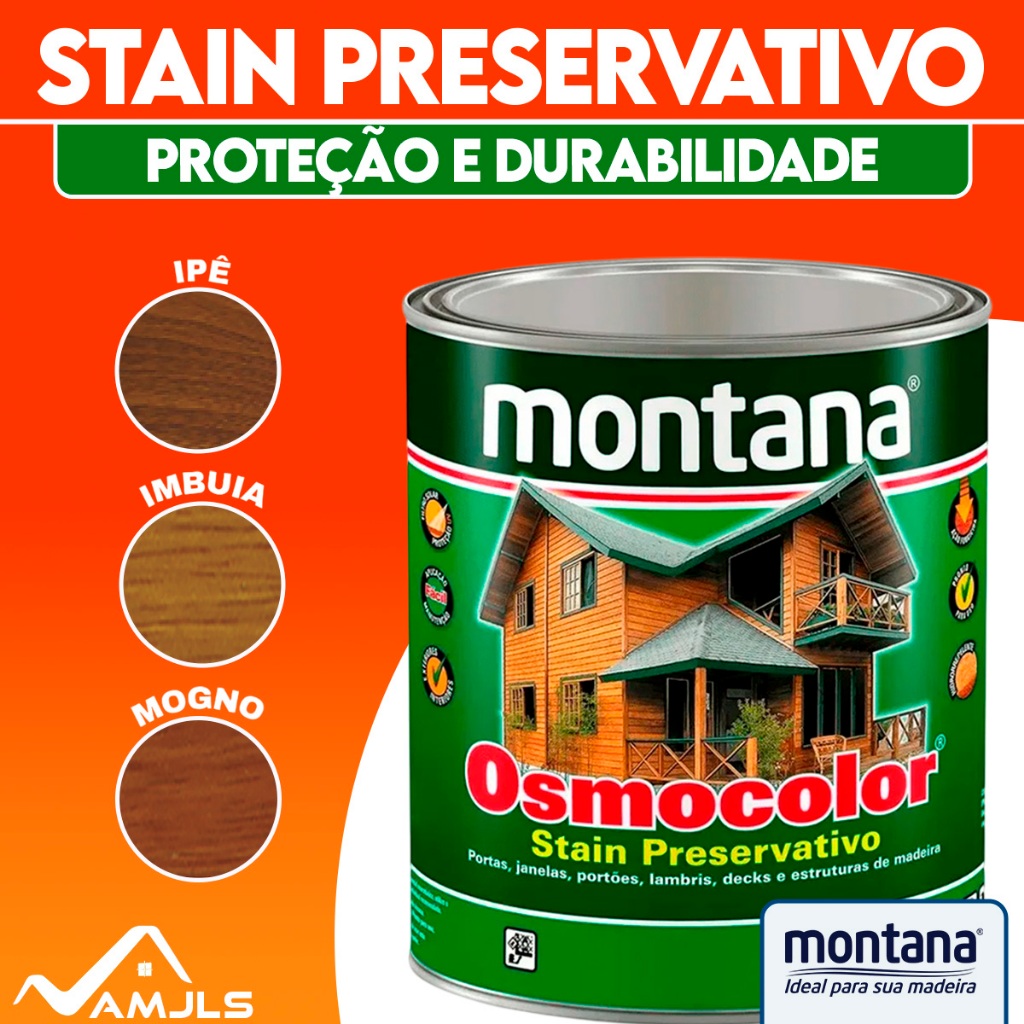 Stain Hidrorrepelente Proteção Madeiras Montana 900ml Cores