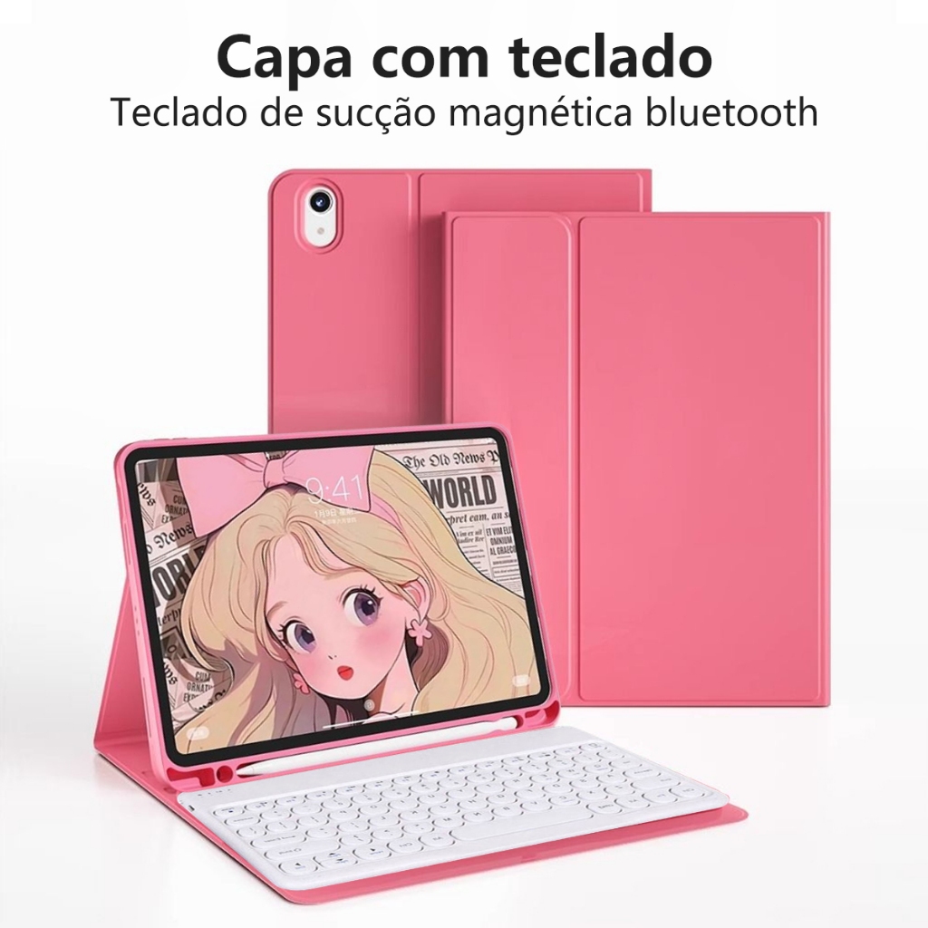 Capa com Teclado Redondo para iPad 5 6 7 8 9 10 11 Geração, ipad air 1 2 3 4 5, ipad pro 9,7 10,5 11 12,9 inch