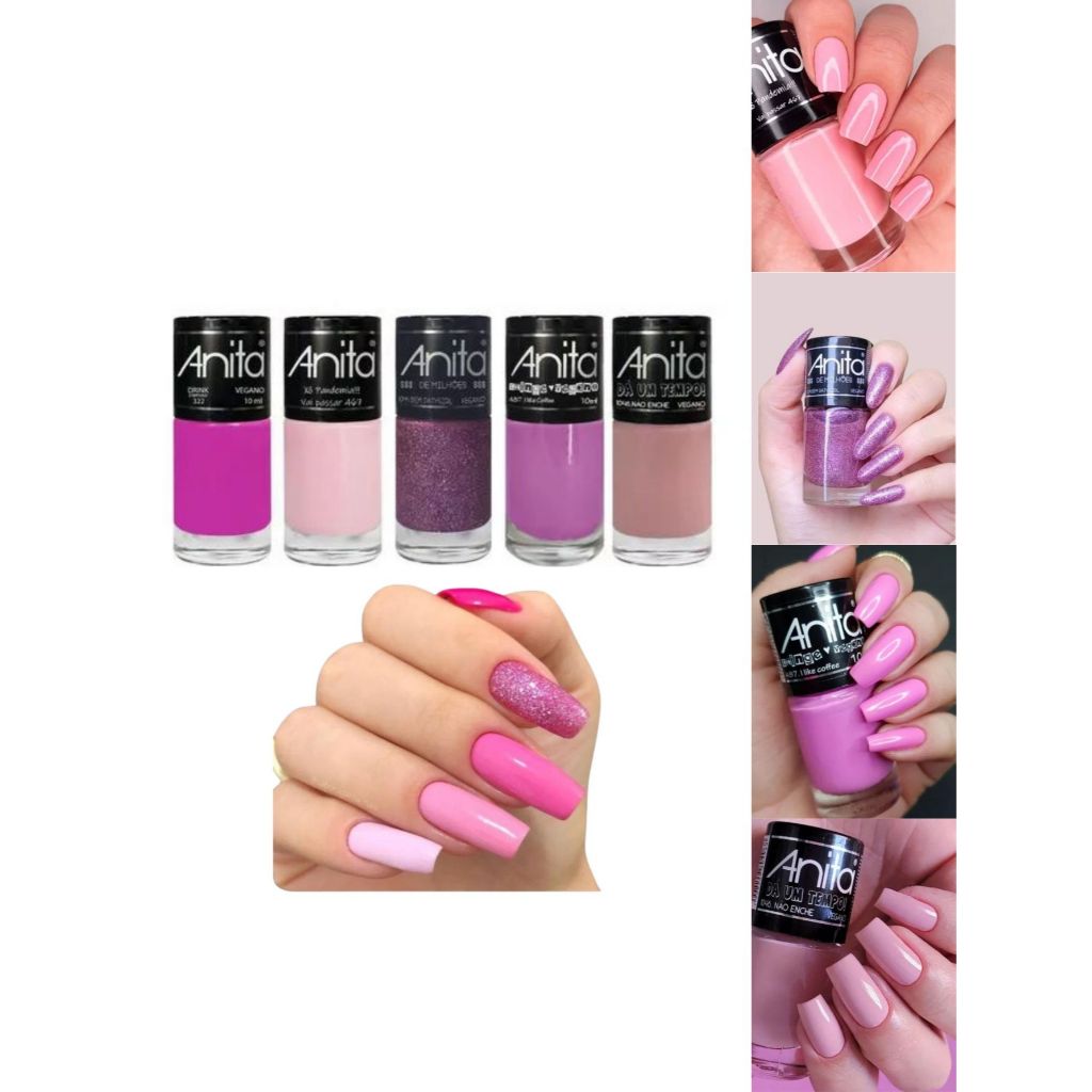 ANITA - Kit 5 Esmaltes Rosa Pink com Chiclete