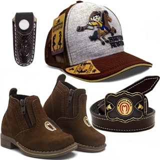 Kit Botina Infantil Cowboy Cinto Bone Peao Bainha Country em Oferta na Shopee
