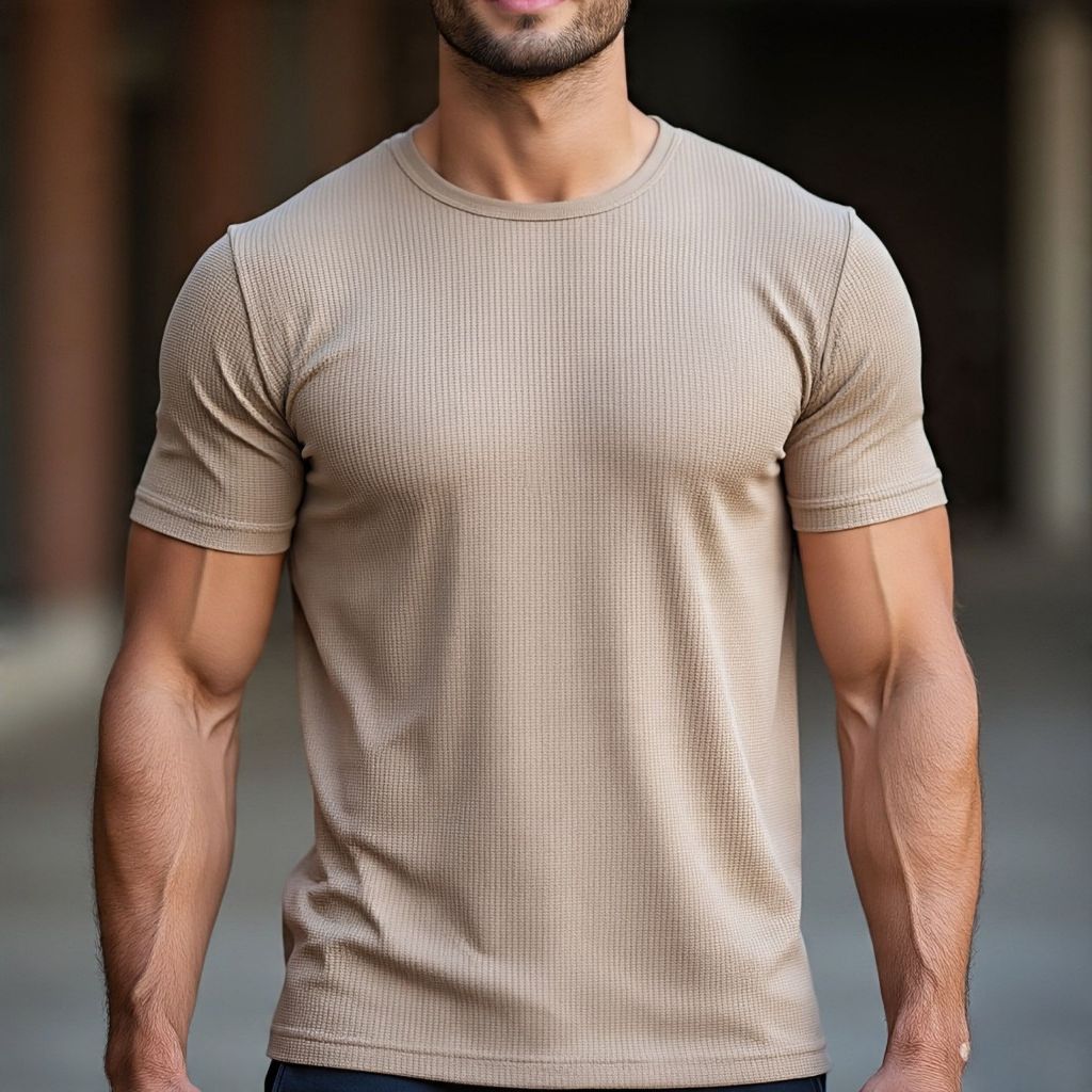 Camiseta Texturizada Casual Básica Reta Malha Algodão Texturizada