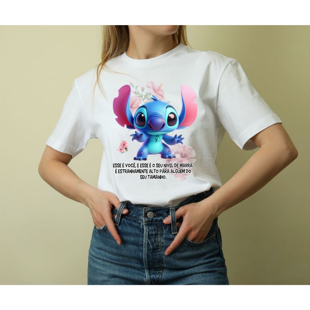 Camiseta Stitch Adulto Unissex Blusa Filme Estiti Presente Aniversário Stitch Barato