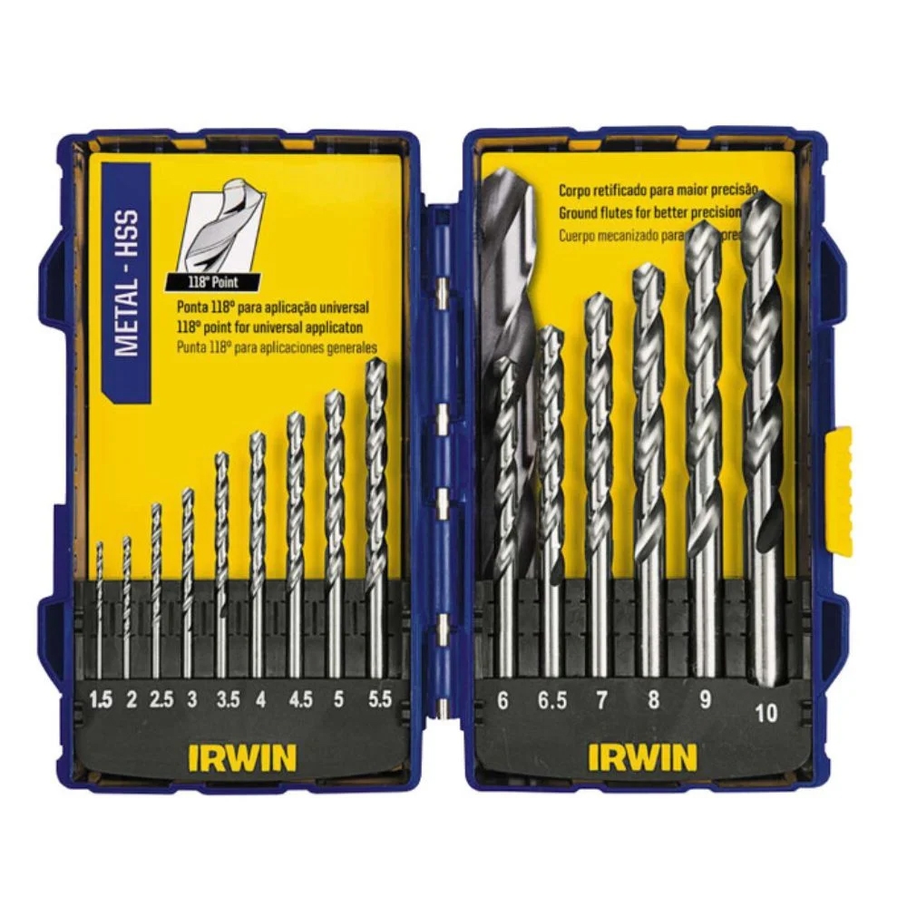 Jogo de Brocas HSS 1,5 a 10mm Com 15 Peças - 1865314 - Irwin