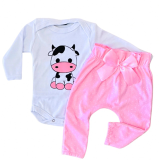 Conjunto Roupa Moda Bebê Menina Roupinha infantil Conjuntinho Feminino Calça Rosa e body Vaquinha em Oferta na Shopee