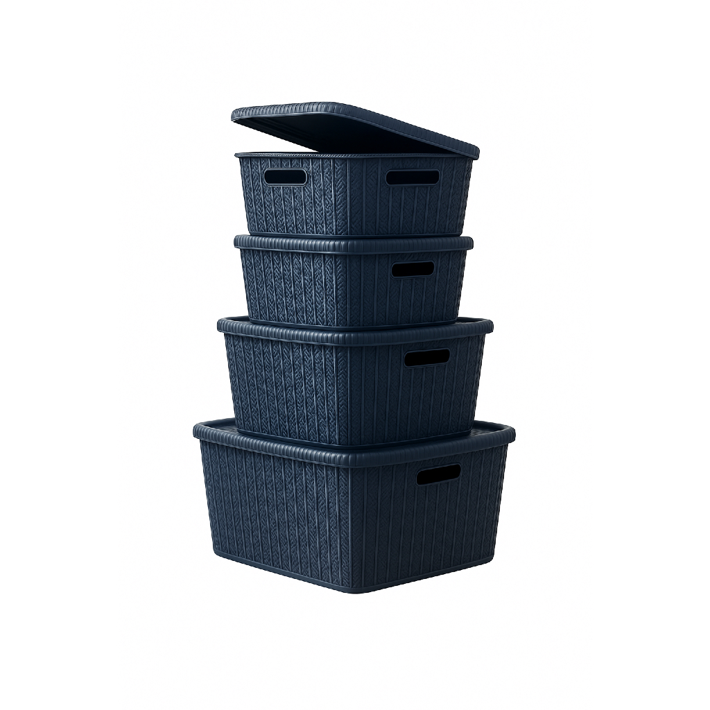 Kit 4 Caixas Organizadoras Multiuso Rattan com Tampa 20,12,5L