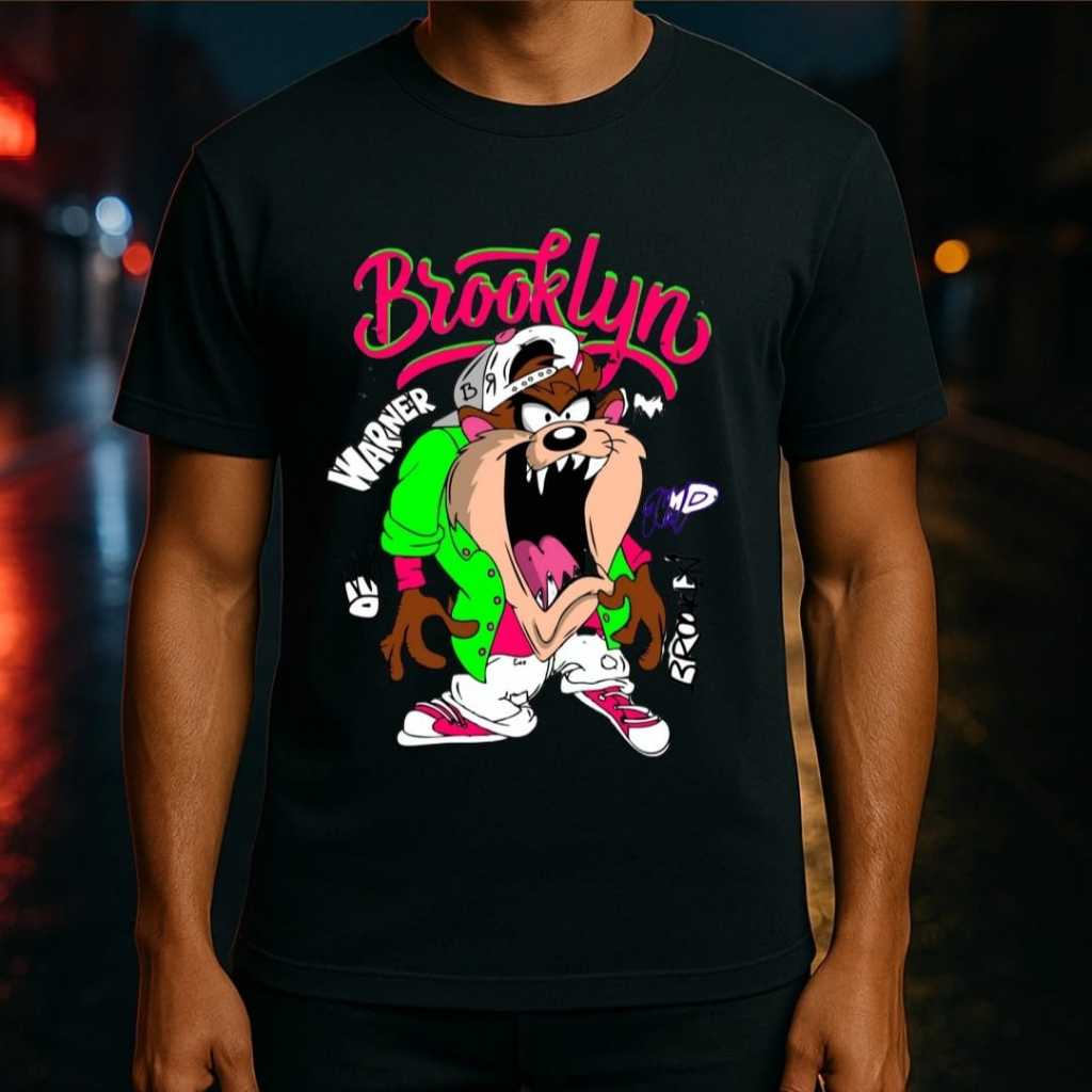 Camiseta Taz Mania Looney Tunes Blusa Estampada Brooklyn Algodão Premium Streetwear Estilosa