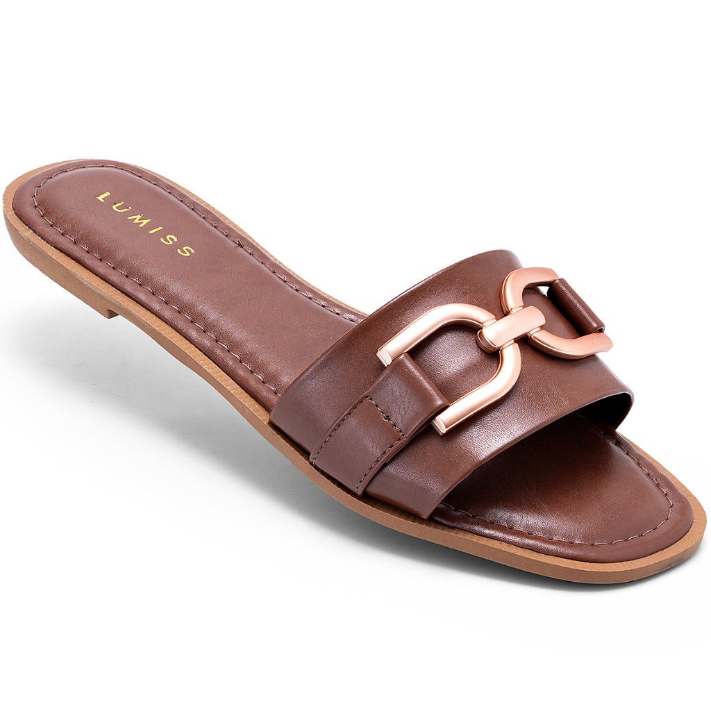 Sandália Rasteira Feminina Lumiss Enfeite Metal Básica Confortável em Oferta na Shopee