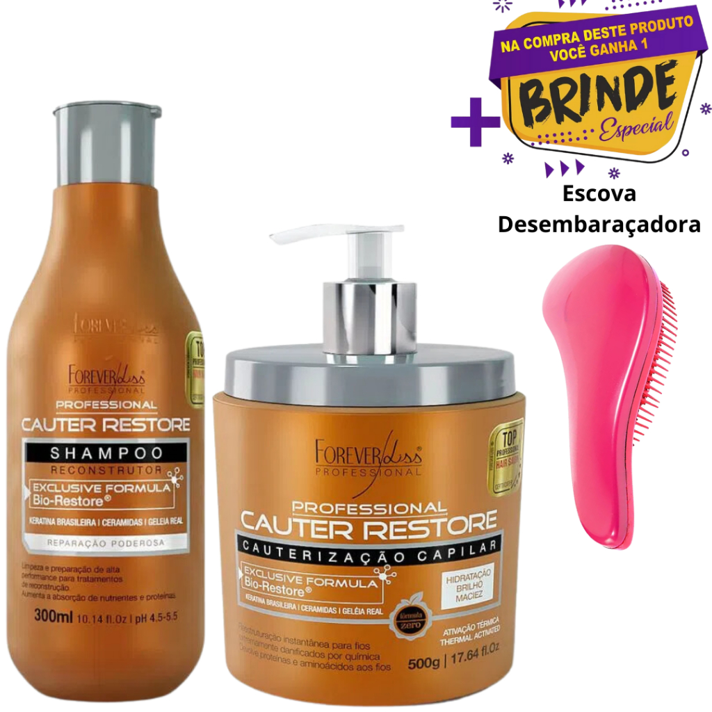 Kit  Forever Liss Shampoo e Máscara Capilar Cauterização Cauter Restore