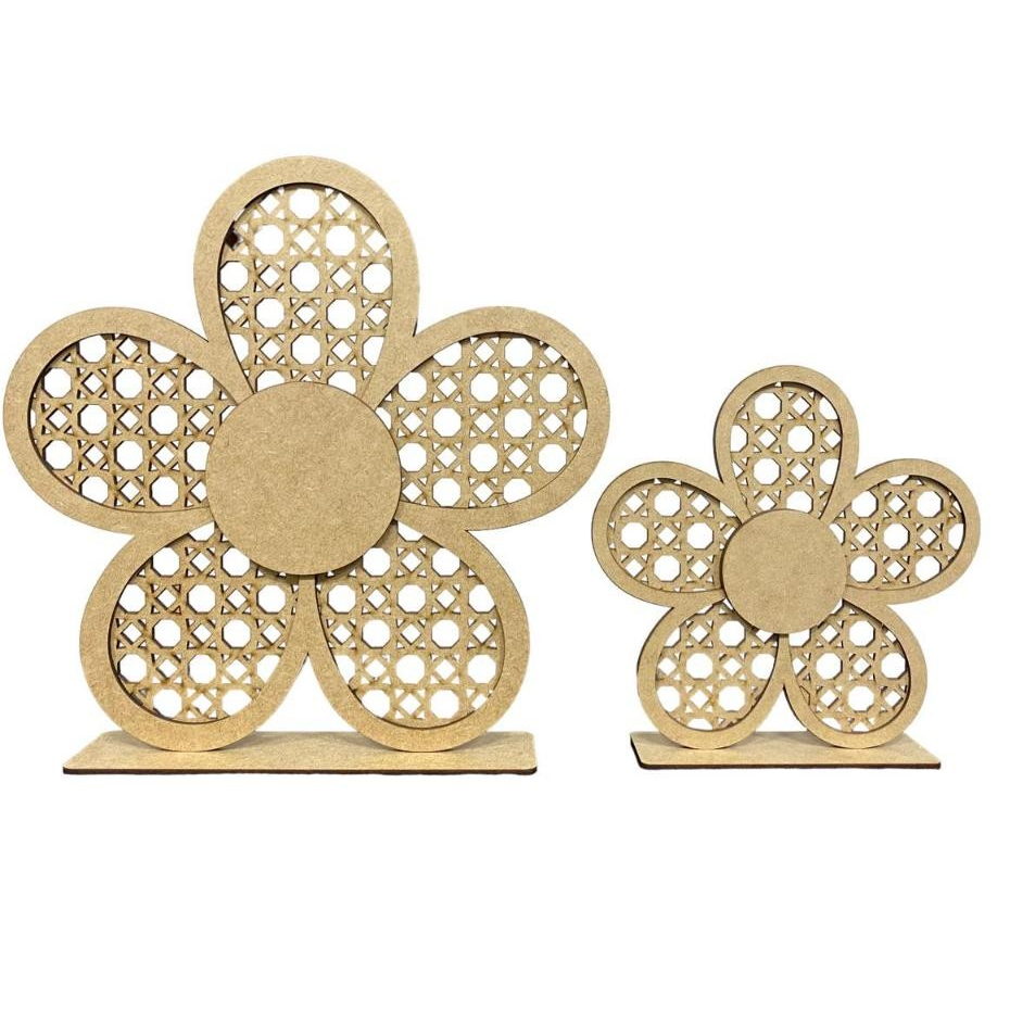 Kit Flor Aplique de Palha indiana Mdf Para Decoração de Festa 2 Peças palhinha