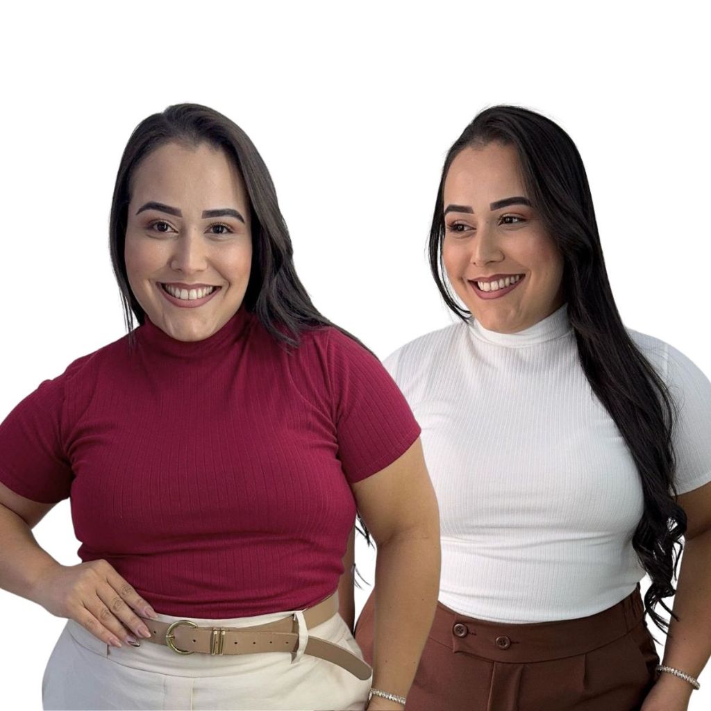 Kit 2 Blusa Canelada Plus Size Tamanho Grande  Com Gola Alta De Manga Curta em Oferta na Shopee