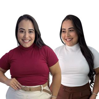 Kit 2 Blusa Canelada Plus Size Tamanho Grande  Com Gola Alta De Manga Curta em Oferta na Shopee