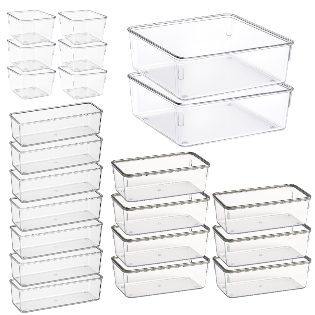 Kit 22 Organizadores Modulares Para Organização Transparente Geladeira Armário Em Plástico