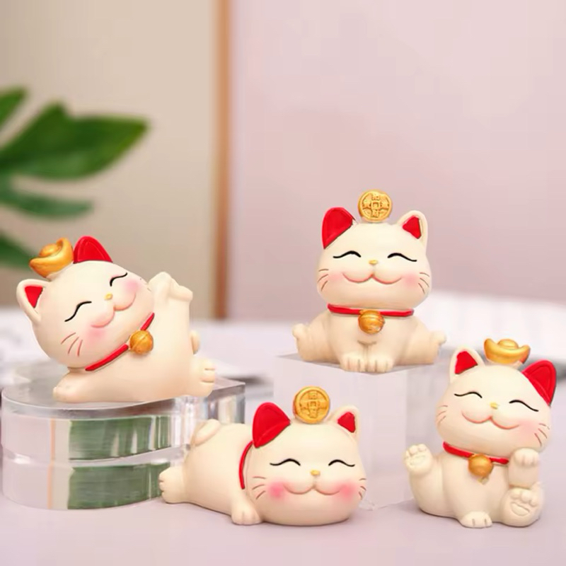 Gato Chinês sorte riqueza acenando figura fofa multi posturas gato sorte com sino dourado estátua