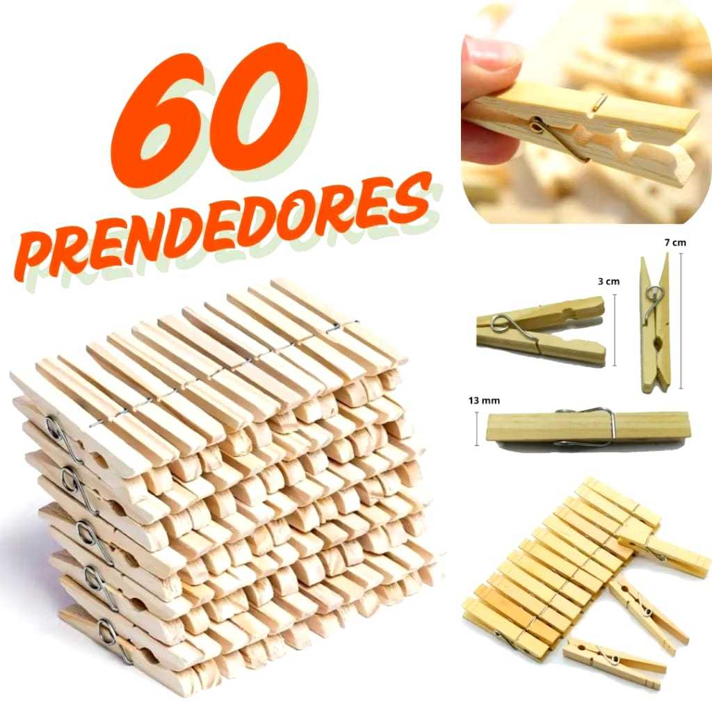 KIT Pregador de Roupa Madeira Reforçado – 12/24/36/48/60 Unidades – Alta Qualidade
