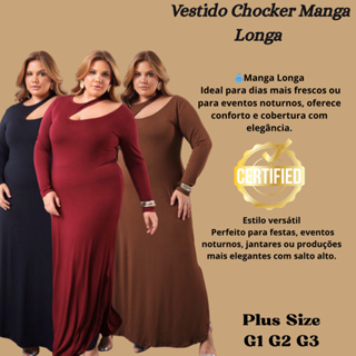 Vestido Longo Feminino Plus Size Inverno Manga Longa Decote Assimétrico Frio em Oferta na Shopee
