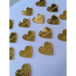 kit tags de coração de acrílico dourado espelhado personalizado com 2 cm de comprimento para lembrancinhas em Oferta na Shopee