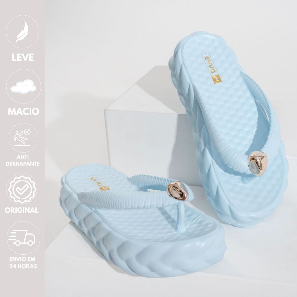 Chinelo 100% EVA Premium Trançado com Detalhe Dourado Plataforma Confortável  Várias Cores