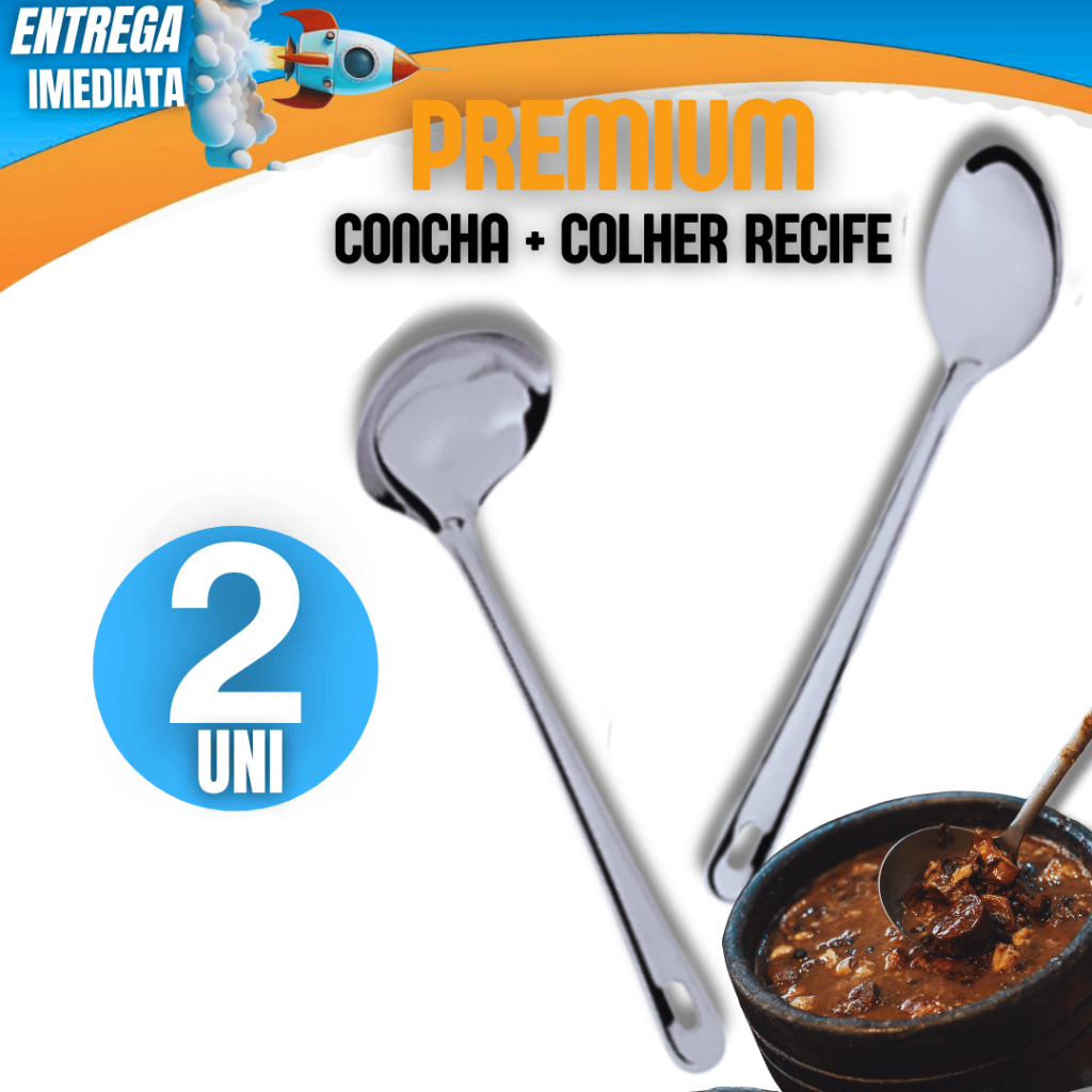 Kit 02 ou Kit 01 Un. - Concha Linha Premium Feijão Caldos Multiuso Colher de Arroz Variáveis Utilidades Qualidade Inox