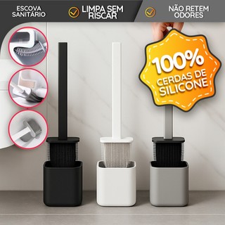 Escova Sanitária de Silicone para Vaso Sanitário Suporte Fechado Antiodor Higiênica Antib…