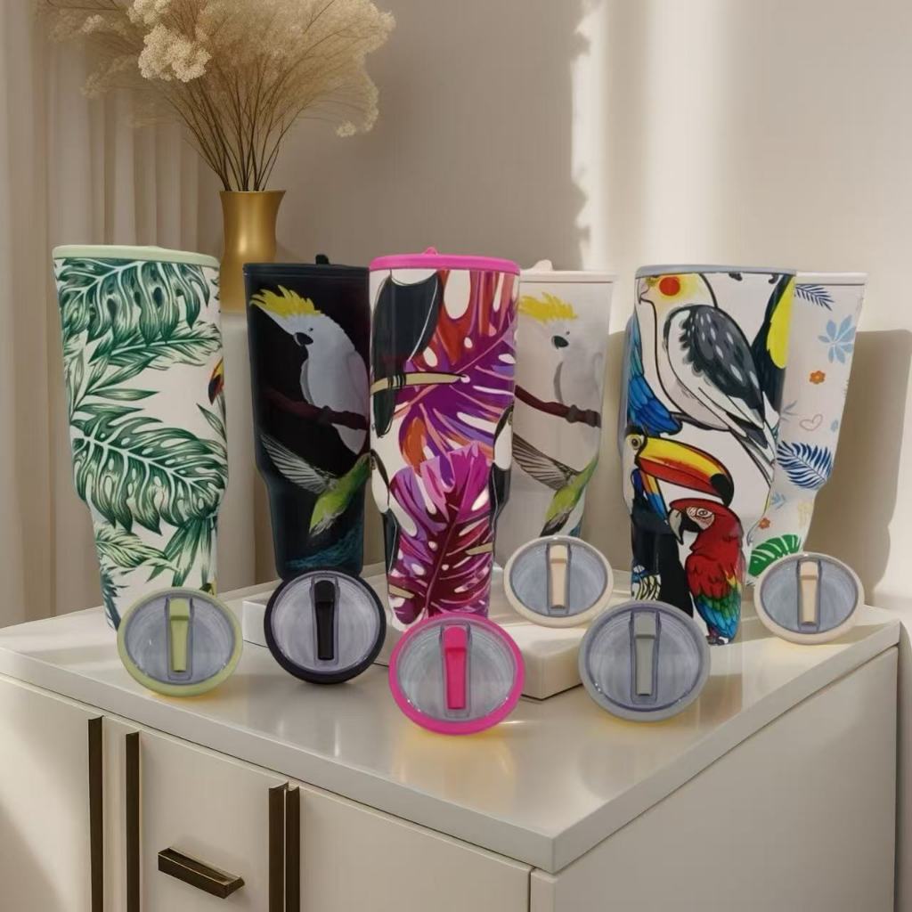 Copo Térmico 1200ML com Alça e Canudo – Estampado Fauna Inox