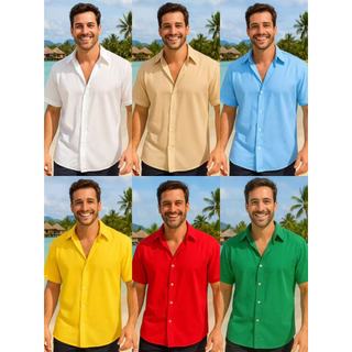 Camisa Social Lisa Basica Masculina Havaiana Verão Praia