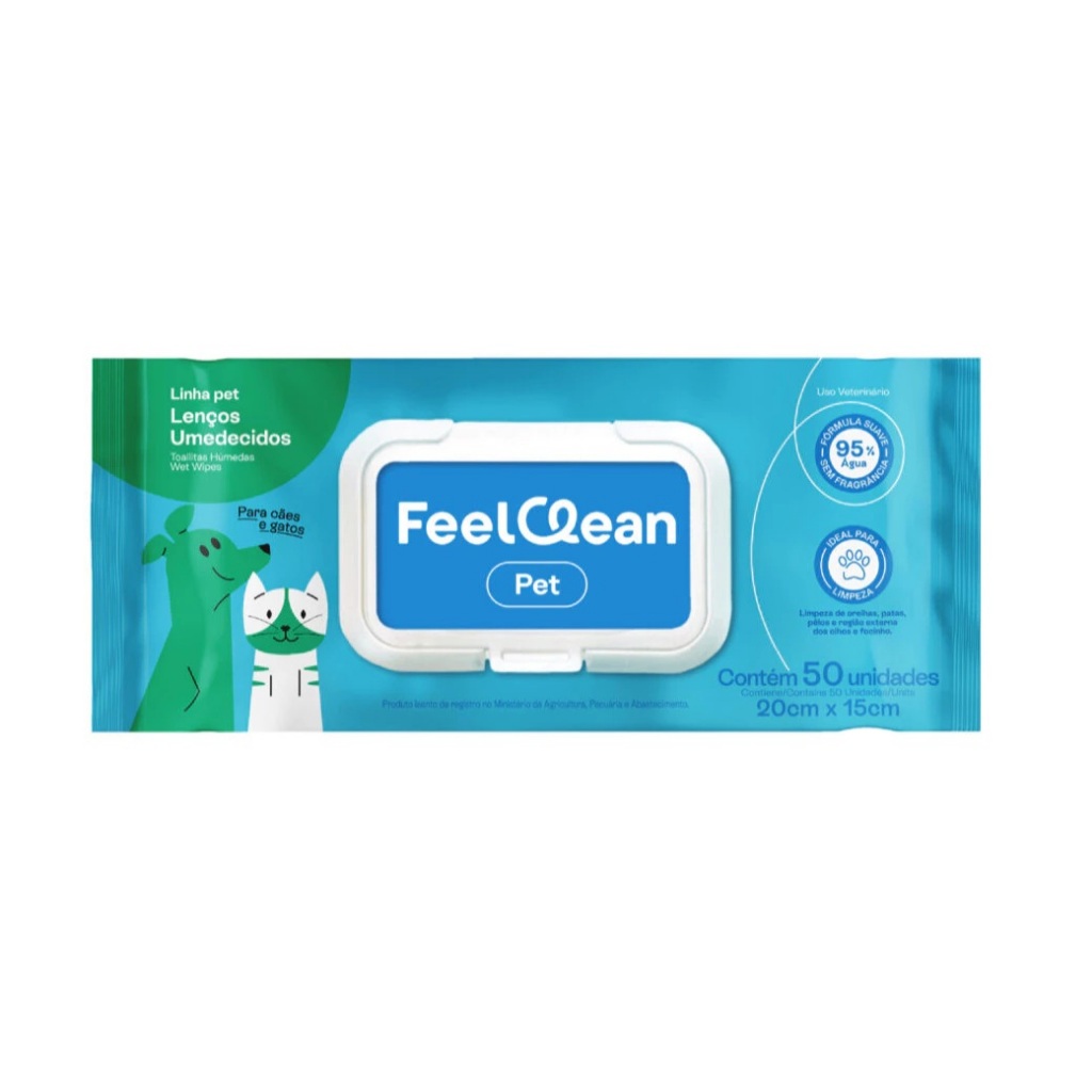Lenço Umedecido Wipes Toalhas Umedecidas FeelClean Pet com tampa flip top com 50 unidades em Oferta na Shopee