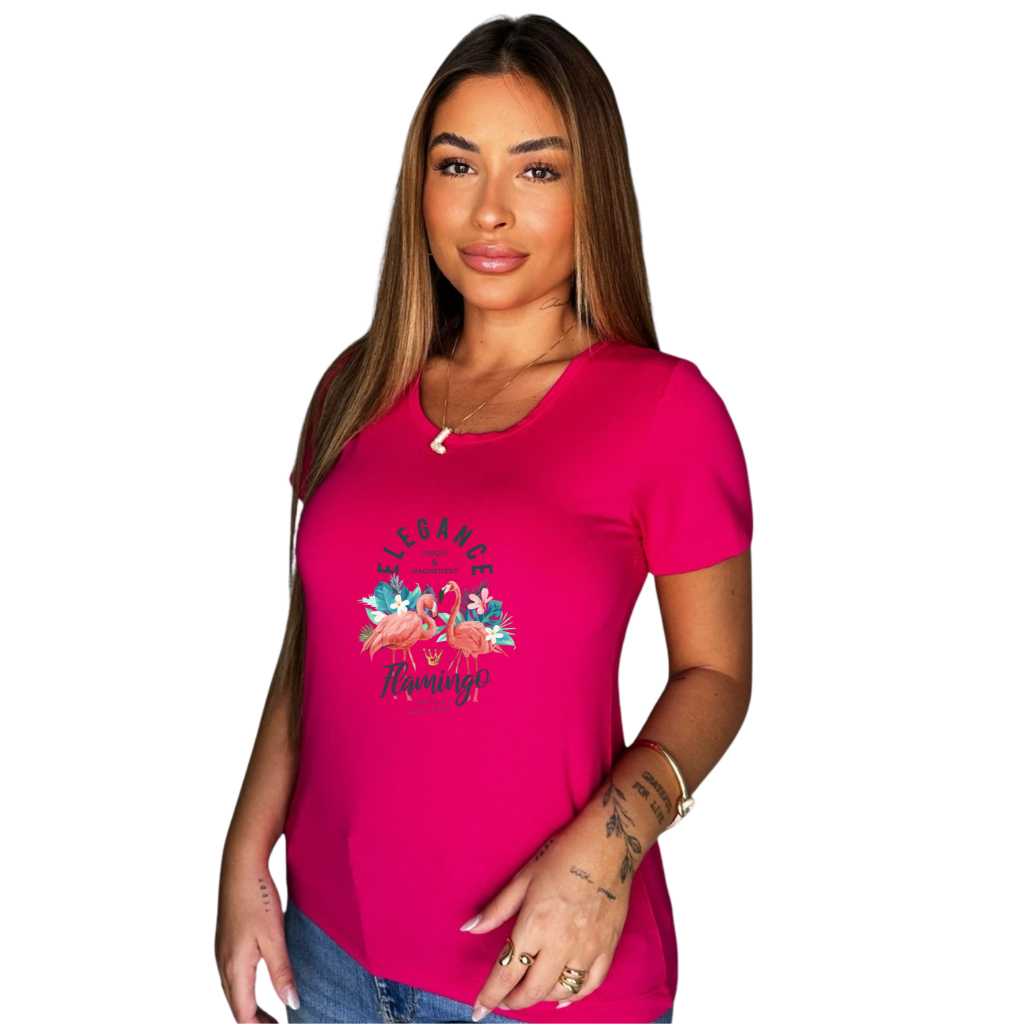 Blusa feminina estampada Elegance Flamingo Moda Casual