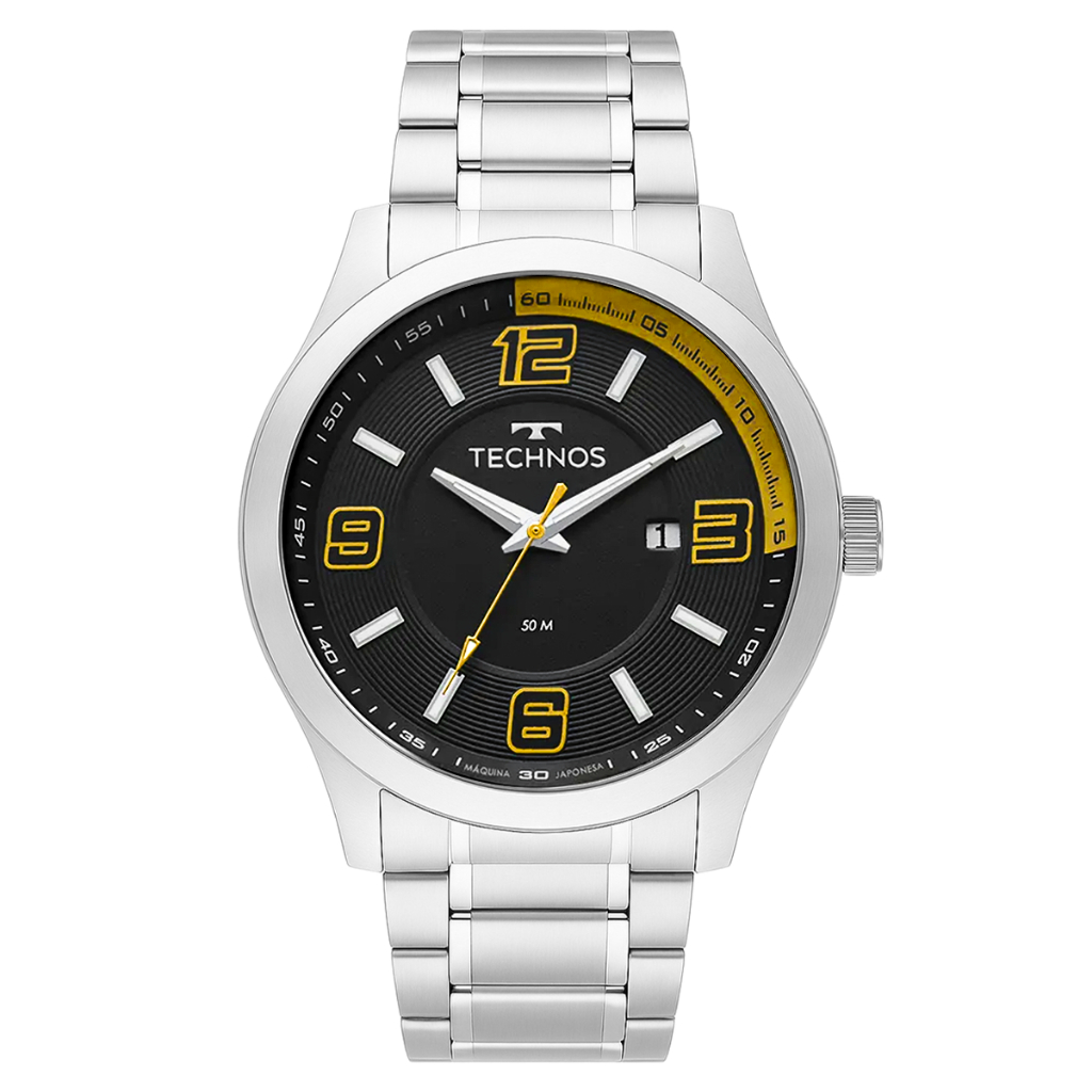 Relógio Original Technos Masculino Racer Basico Prata Inoxidável Resistente a Agua 1 Ano d...