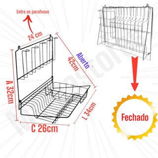Escorredor Pratos Parede dobravel Resistente 10 Pratos 5 Copos E Talheres Aço  Preto eletrostática em Oferta na Shopee