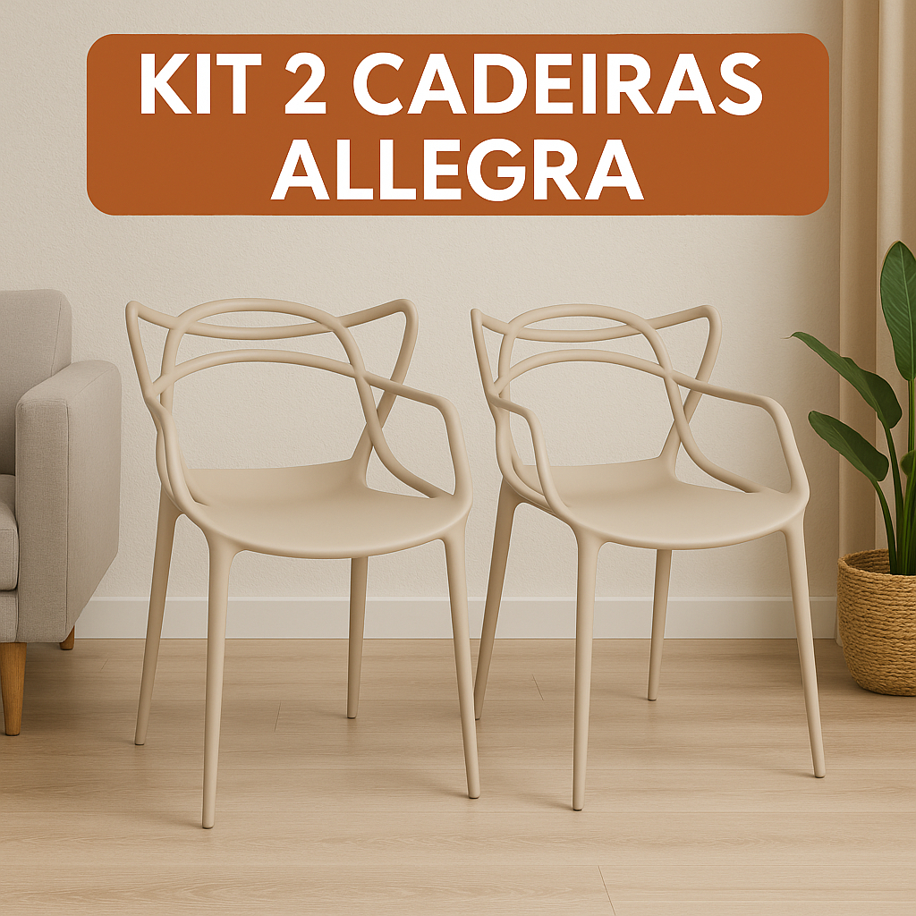 Kit 2 Cadeiras Allegra | Design Sofisticado e Empilhável | Suporta até 140kg | Envio Rápido em Oferta na Shopee