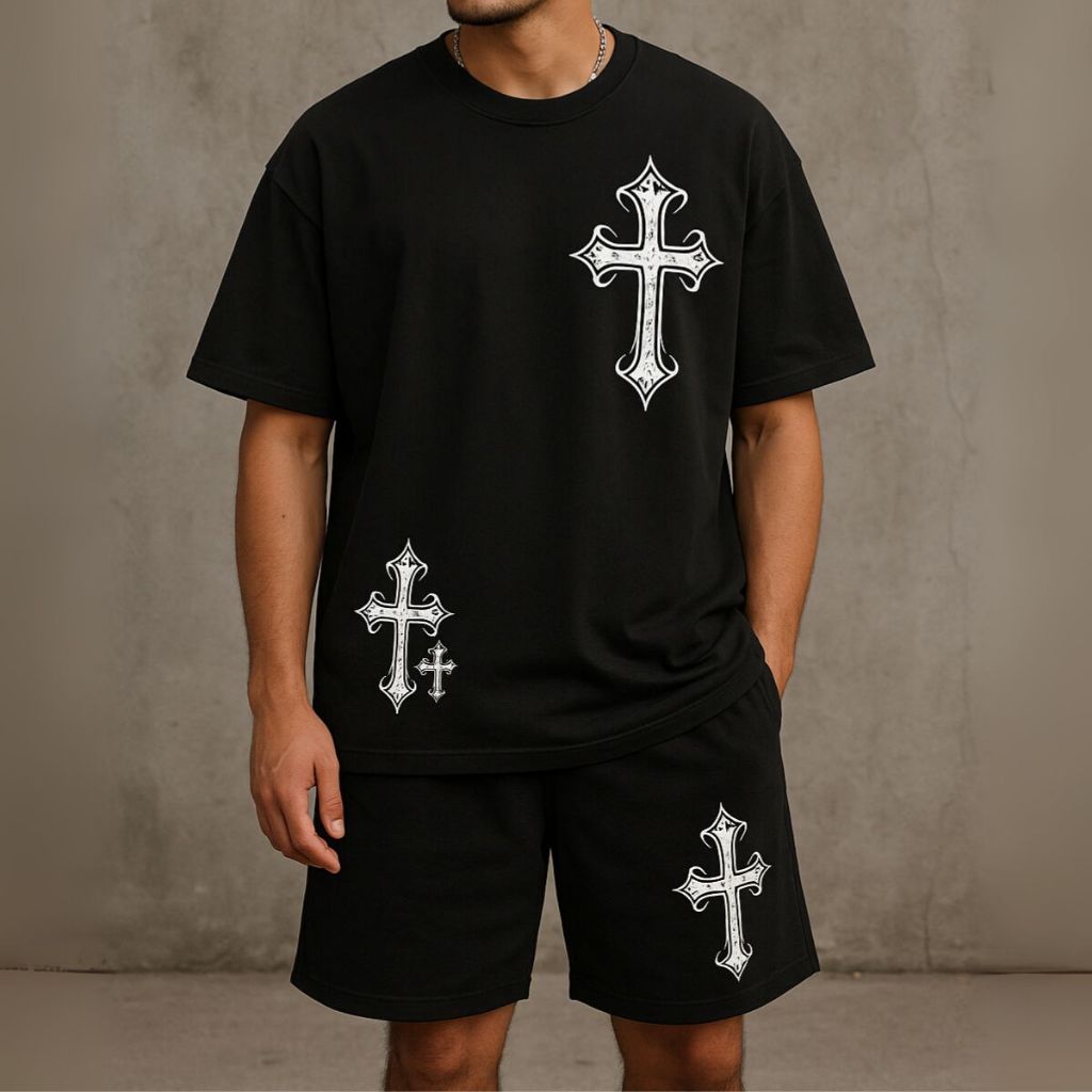 Conjunto Camiseta Oversized + Bermuda Moletom Gótico Confortável 100% Algodão