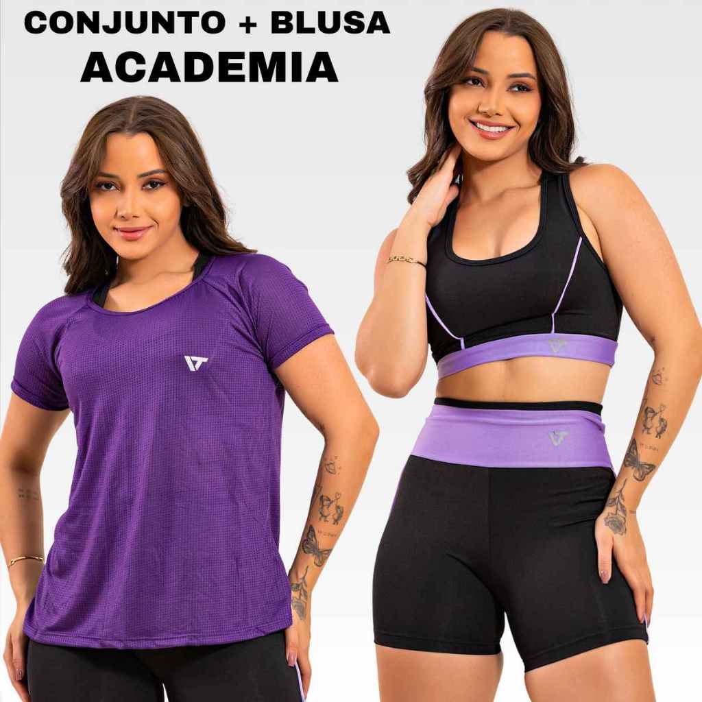 Kit Conjunto Fitness Feminino Roupa Academia + Blusa Feminina Dry fit