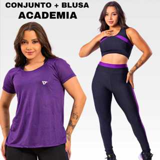 Kit Conjunto Fitness Feminino Roupa Academia Legging + Camiseta Blusa Feminina Dry fit em Oferta na Shopee