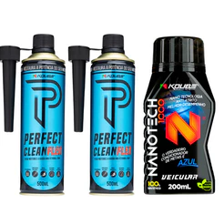 Limpa Motor Removedor de Impurezas Automotiva Kit Nanotech + Perfect Clean Flex Koube 3 Unidades