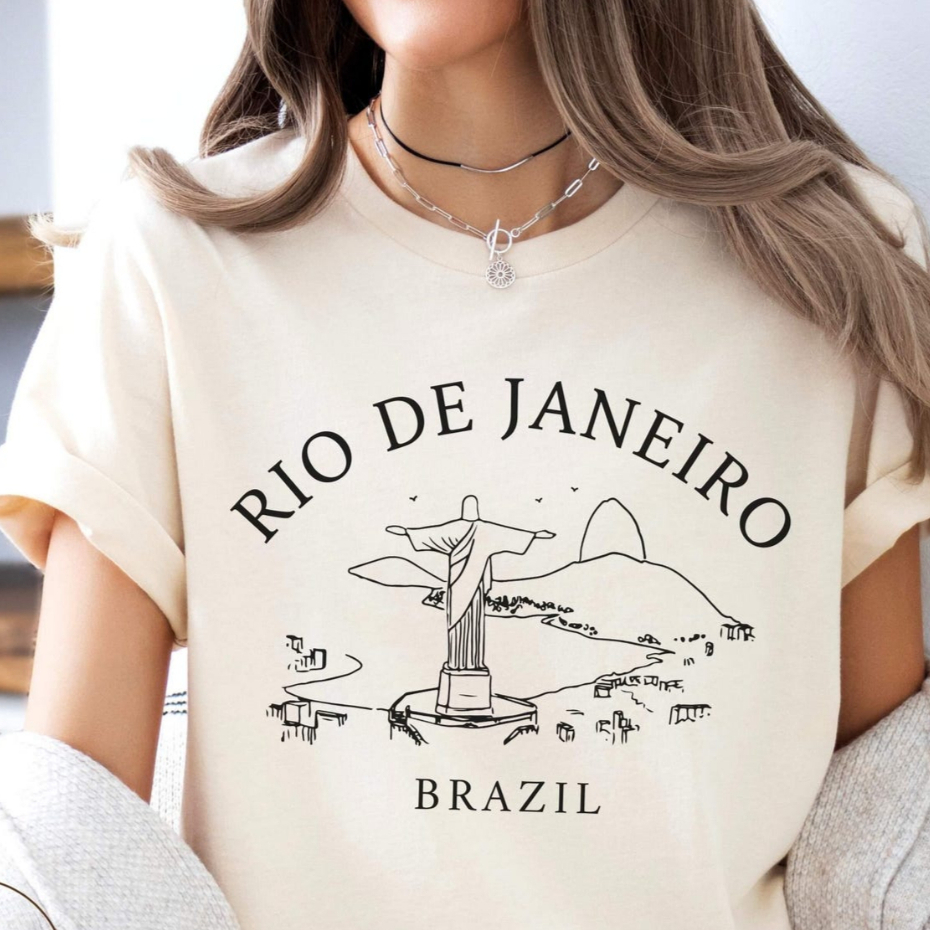 Camiseta Feminina Algodão Rio de Janeiro Brasil em Oferta na Shopee