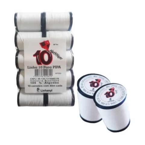 Linha 10 para Pipa - com 10 Carretéis - com 80 Metros cada - 100% Algodão - LinhaNyl