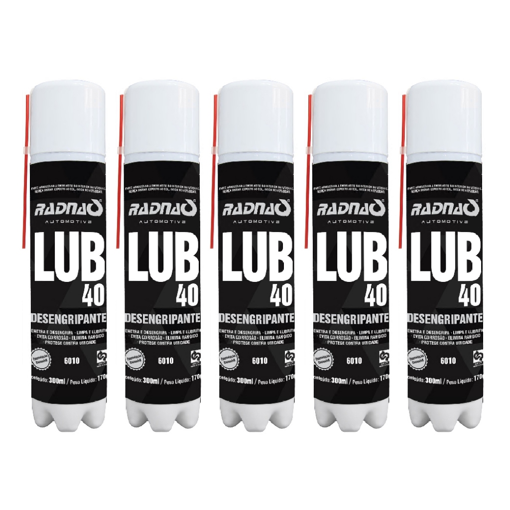 Kit 5 Desengripante Lubrificante Lub 40 Radnaq Wd Anticorrosivo 300ml Aerossol