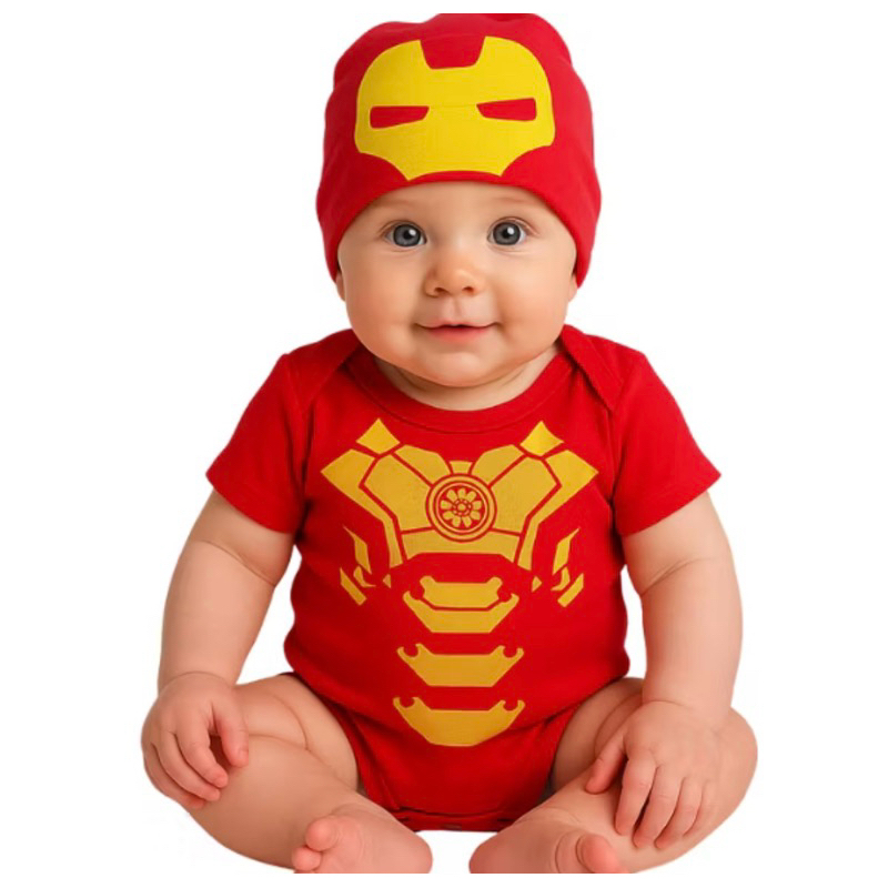 Body bebê homem de ferro + touca fantasia bebê