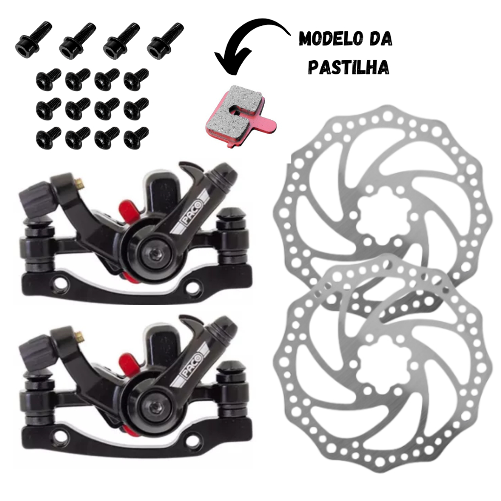 Kit De Pinça Freio A Disco Mecânico Para Bike Bicicleta 160mm Paco Com Pastilha Quadrada Aro 26 - 29 em Oferta na Shopee