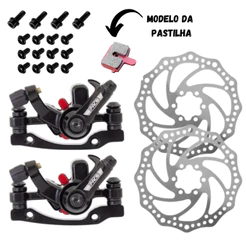 Kit De Pinça Freio A Disco Mecânico Para Bike Bicicleta 160mm Paco Com Pastilha Quadrada Aro 26 - 29