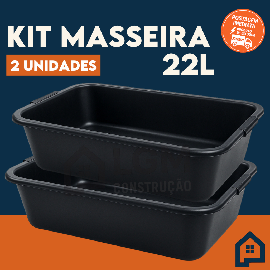 Kit 2 Caixa De Massa Plástica 20L Construção Resistente Lavável Masseira Caçamba Concreto Cimento
